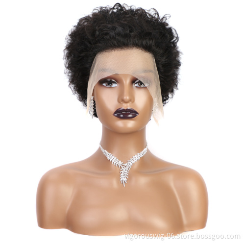 Vigorous afro kinky short wholesale 6 inch double sided xuchang ladies brazilian full human hair lace front wigs for black women